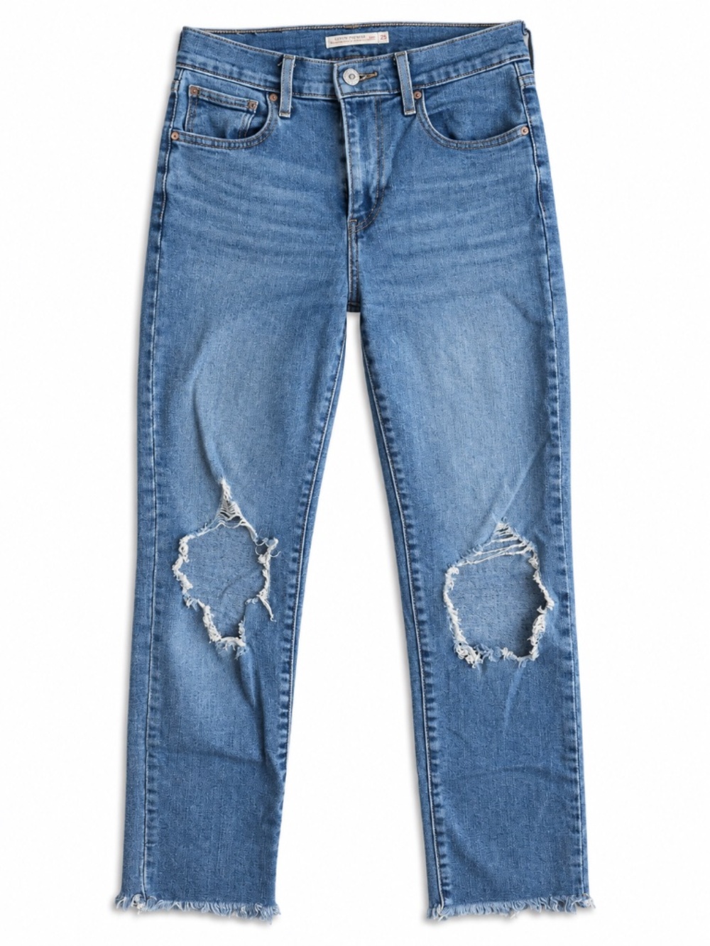 Levi’s High Rise Straight Crop Jeans 25 Distressed Ripped
